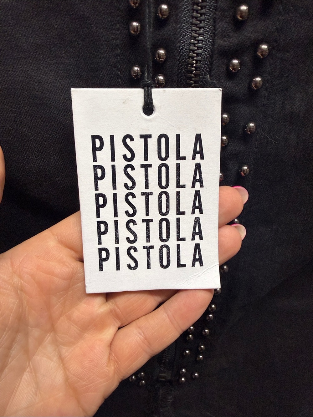 Pistola Skye High Rise Studded Black Denim Mini Skirt - Size 30 NWT - Picture 2 of 4